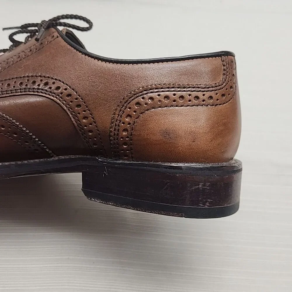 Johnston & Murphy Dress Shoes Wingtip Oxfords Brown Men Sz 8.5 Sheepskin Leather